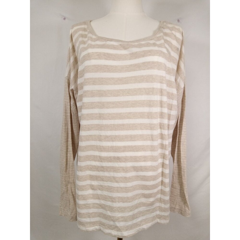 Eddie Bauer Women's Tan White Striped Long-Sleeved Top Size XL